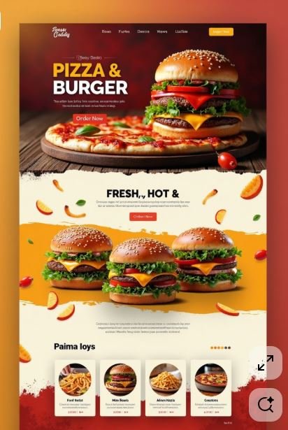 Site de hamburgueria e pizzaria com fotos dos produtos